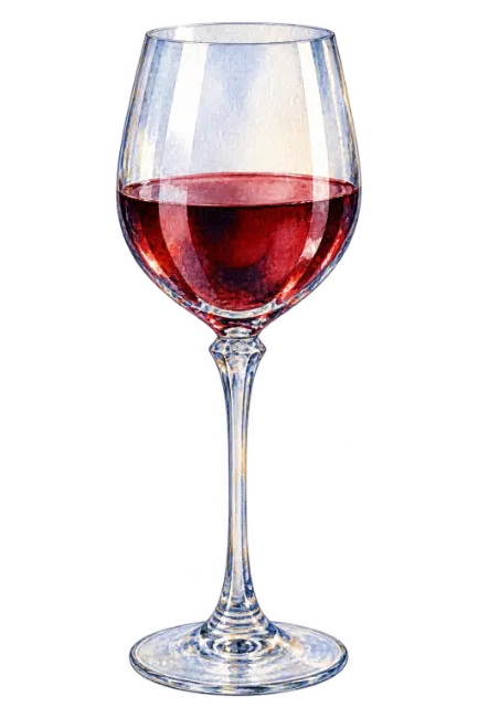 Watercolor Painting of Red Wine Glass