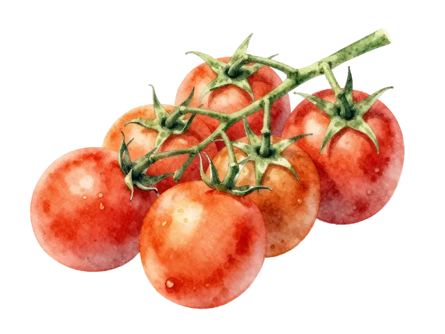 Watercolor Painting of Tomatoes on the Vine