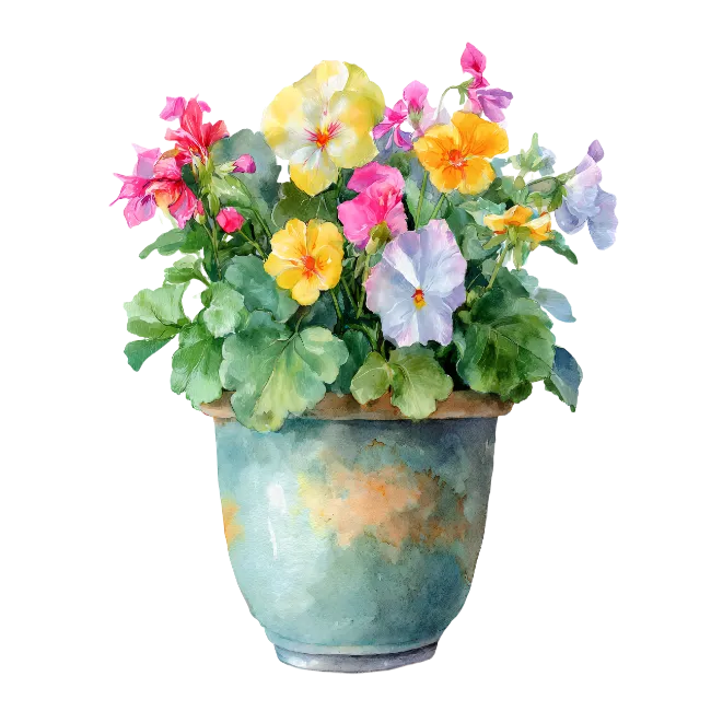 Watercolor Pansies in Pot