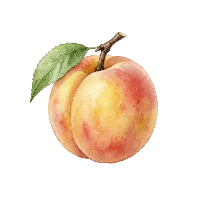 Watercolor Peach Illustration with Leaf