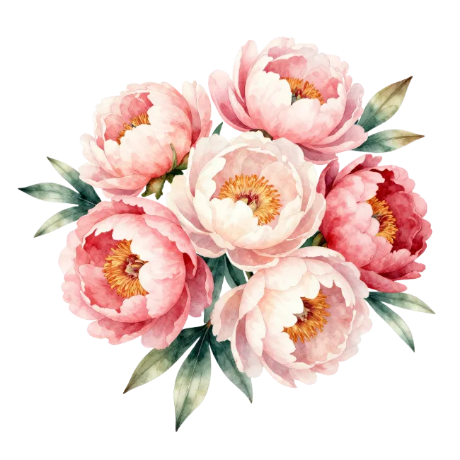 Watercolor Peony Flower Bouquet