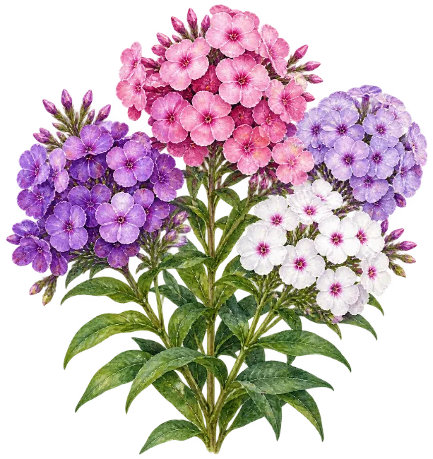 Watercolor Phlox Flowers Bouquet Illustration