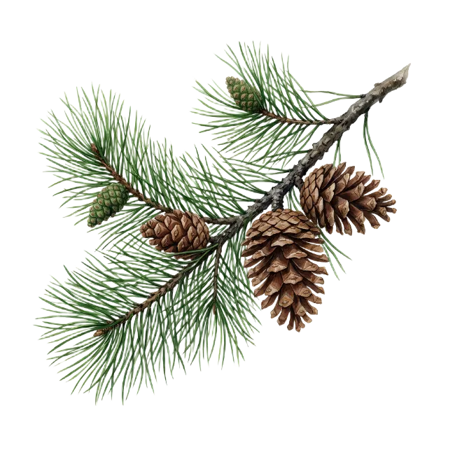 Watercolor Pine Branch with Cones and Needles