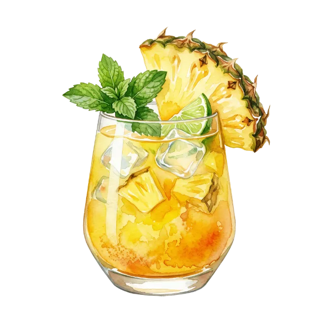 Watercolor Pineapple Cocktail Illustration