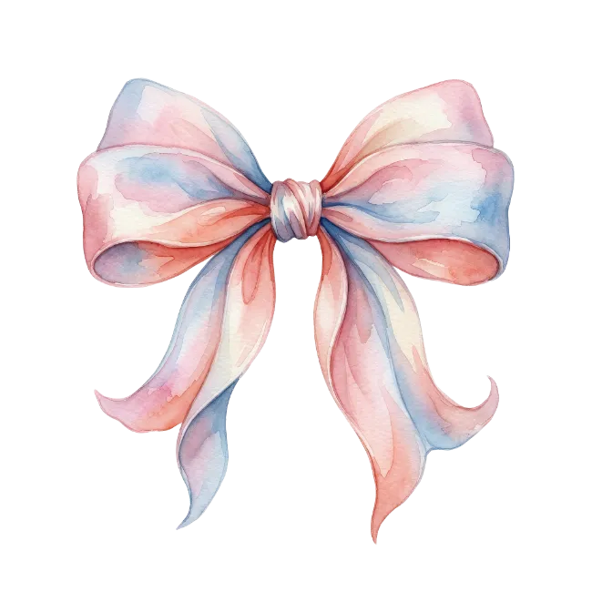 Watercolor Pink and Blue Ribbon Bow