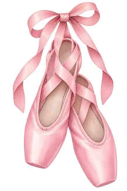 Watercolor Pink Ballet Shoes with Ribbons
