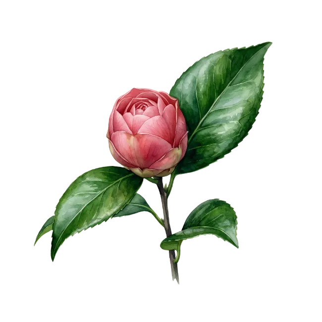 Watercolor Pink Camellia Flower Branch