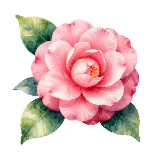 Watercolor Pink Camellia Flower Illustration