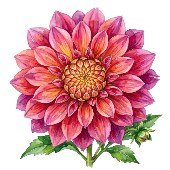 Watercolor Pink Dahlia Flower