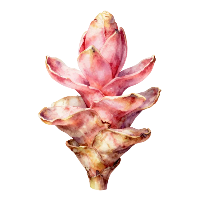 Watercolor Pink Ginger Flower Illustration