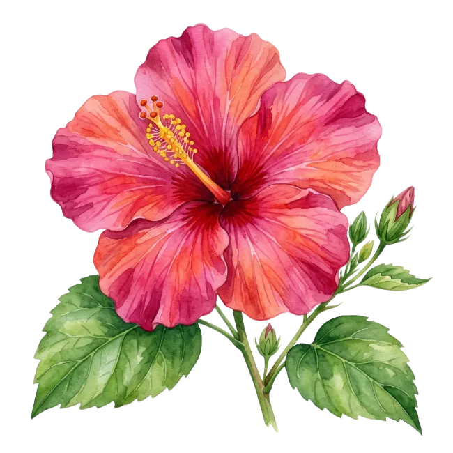 Watercolor Pink Hibiscus Flower