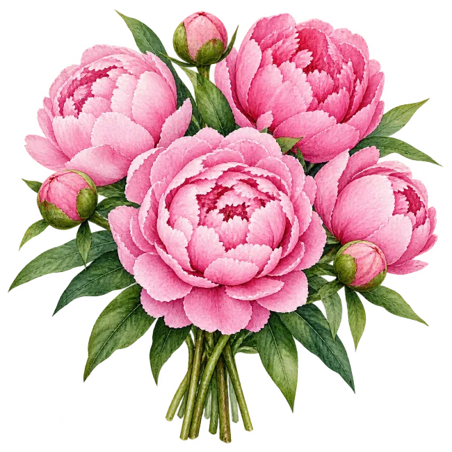 Watercolor Pink Peony Bouquet Illustration