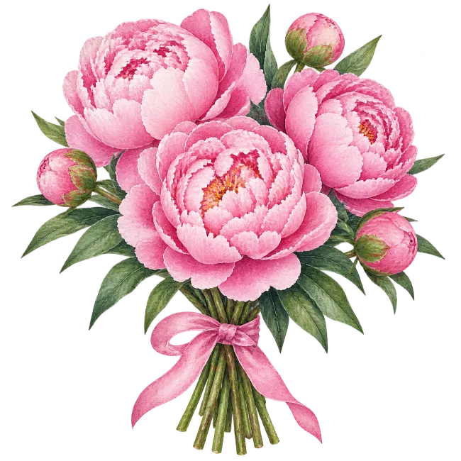 Watercolor Pink Peony Bouquet Illustration