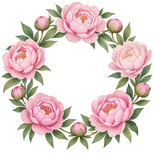 Watercolor Pink Peony Floral Wreath
