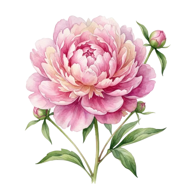 Watercolor Pink Peony Flower Illustration