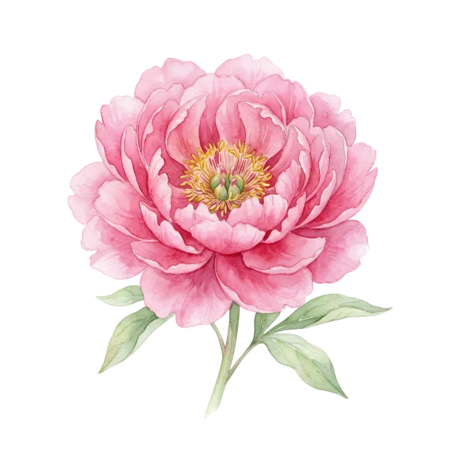 Watercolor Pink Peony Flower Illustration