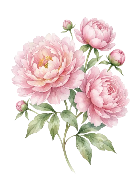 Watercolor Pink Peony Flowers Bouquet