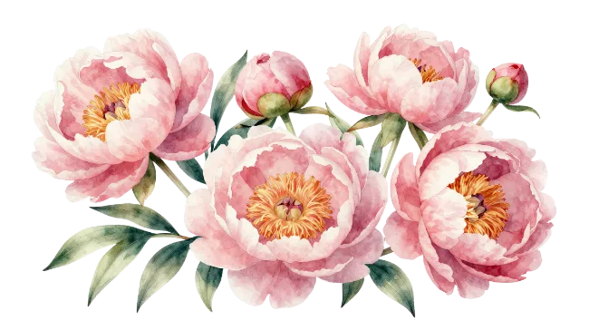 Watercolor Pink Peony Flowers Bouquet Illustration