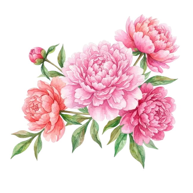 Watercolor Pink Peony Flowers Bouquet Illustration