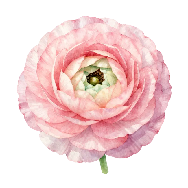 Watercolor Pink Ranunculus Flower Illustration
