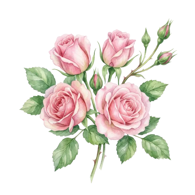 Watercolor Pink Roses Bouquet