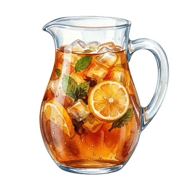 Watercolor Pitcher of Iced Tea with Lemon