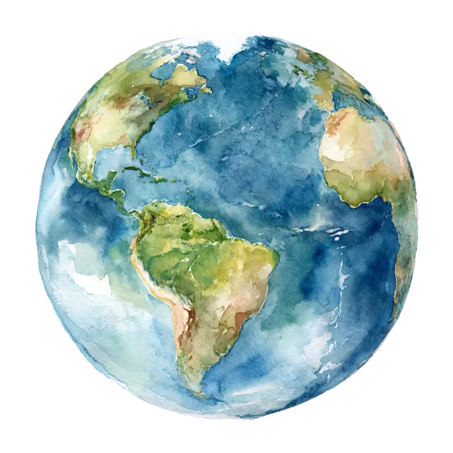 Watercolor Planet Earth Map Illustration