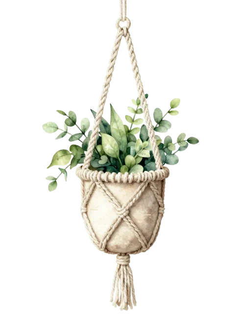 Watercolor Plant in Macrame Hanger