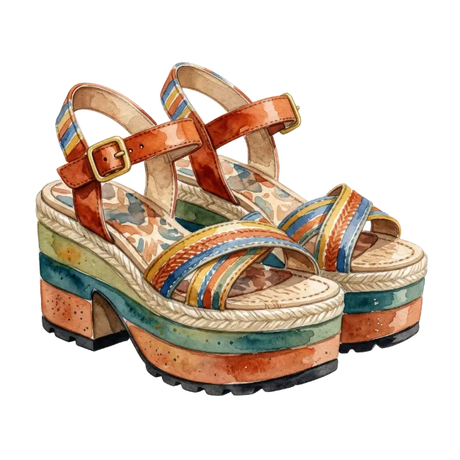 Watercolor Platform Sandals with Colorful Straps
