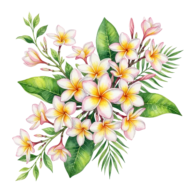 Watercolor Plumeria Flower Bouquet
