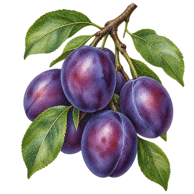Watercolor Plums Branch