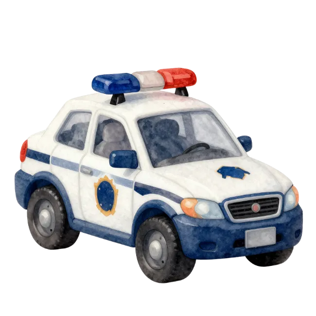 Watercolor Police Car Illustration