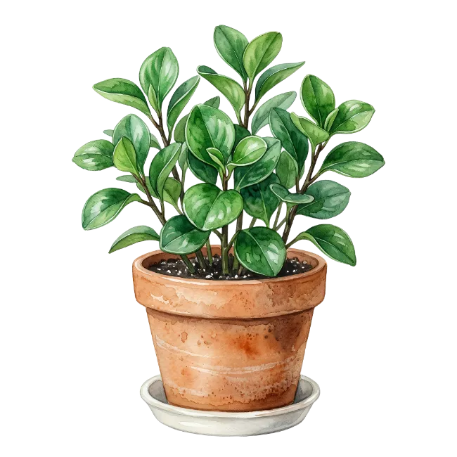 Watercolor Potted Plant with Green Leaves