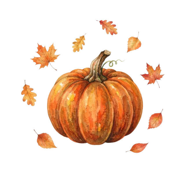 Watercolor Pumpkin with Autumn Leaves