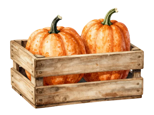 Watercolor Pumpkins in Wooden Crate