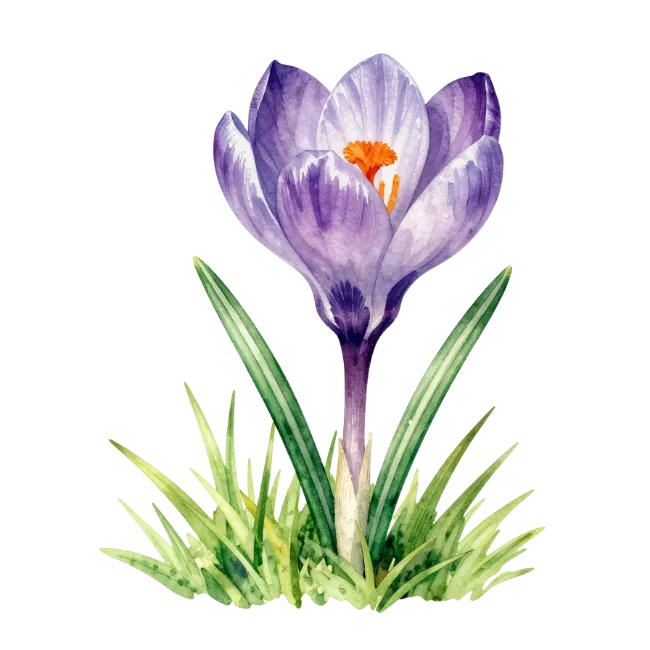 Watercolor Purple Crocus Flower