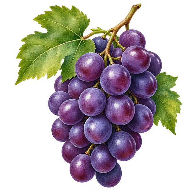 Watercolor Purple Grapes Cluster