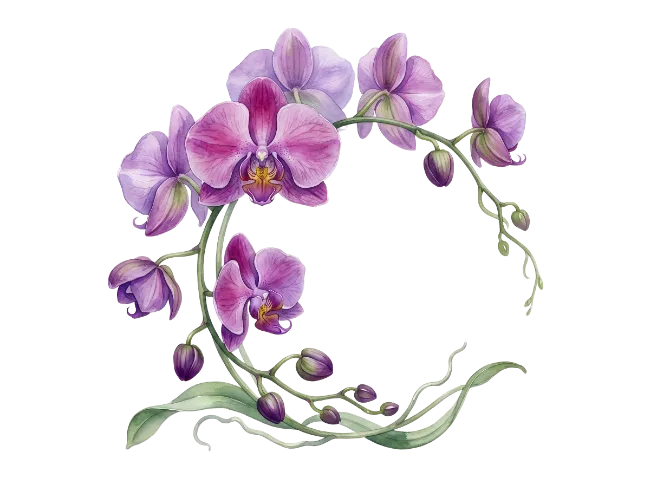 Watercolor Purple Orchid Floral Wreath