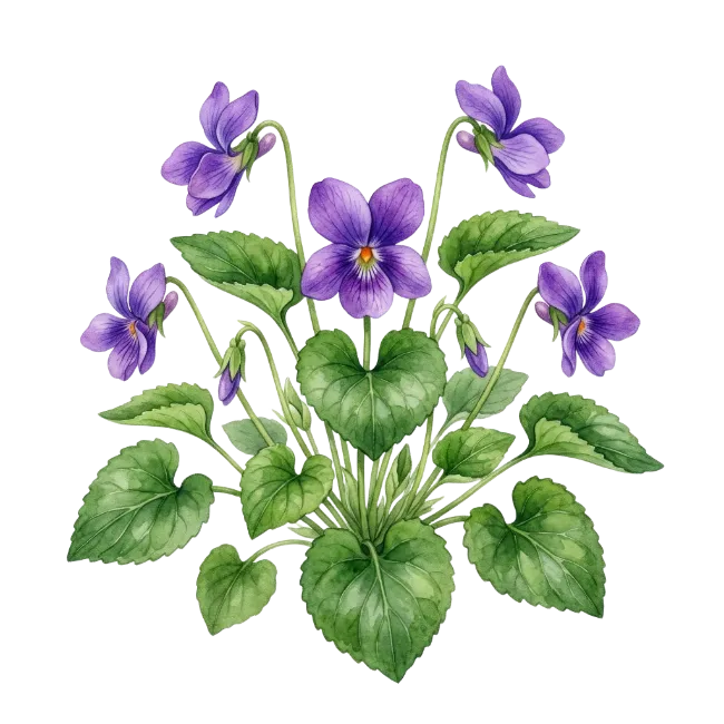 Watercolor Purple Violets Plant Illustration
