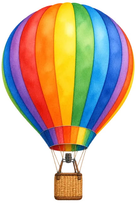 Watercolor Rainbow Hot Air Balloon Illustration