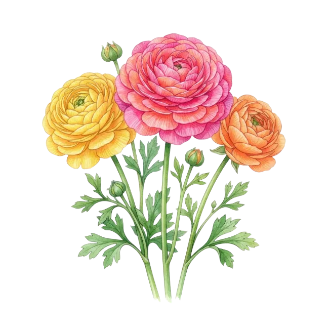 Watercolor Ranunculus Flowers Bouquet