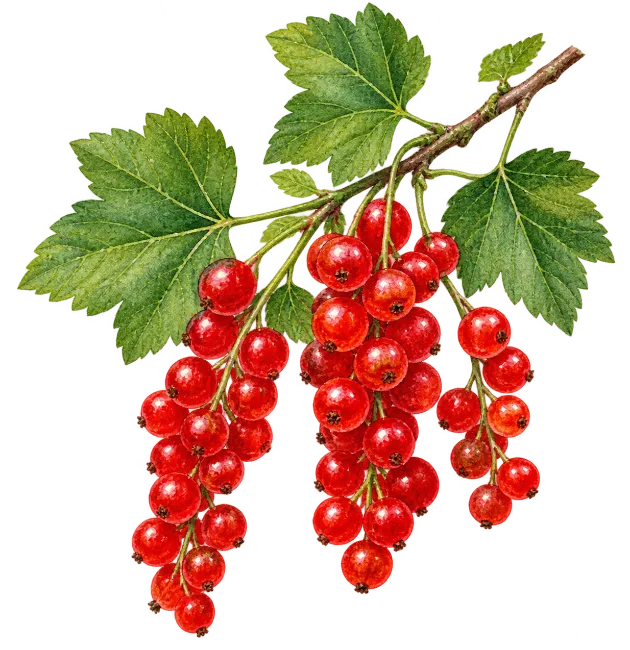 Watercolor red currant berries branch illustration