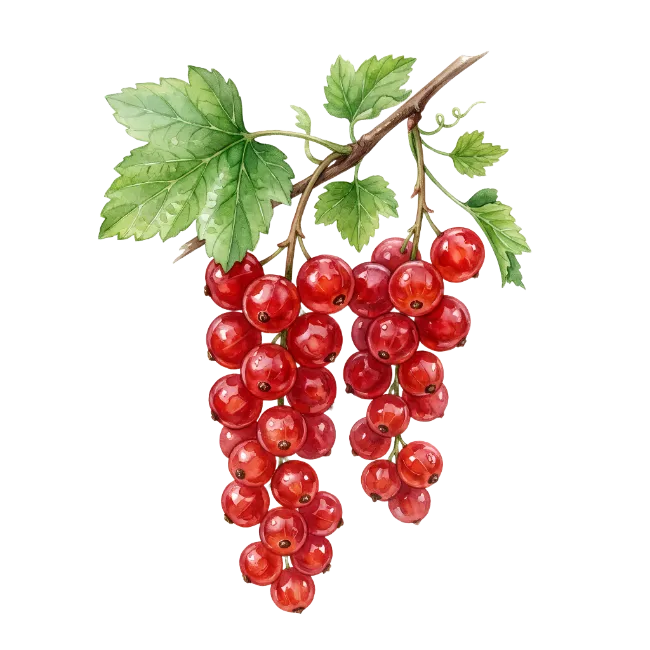 Watercolor red currant berries on branch