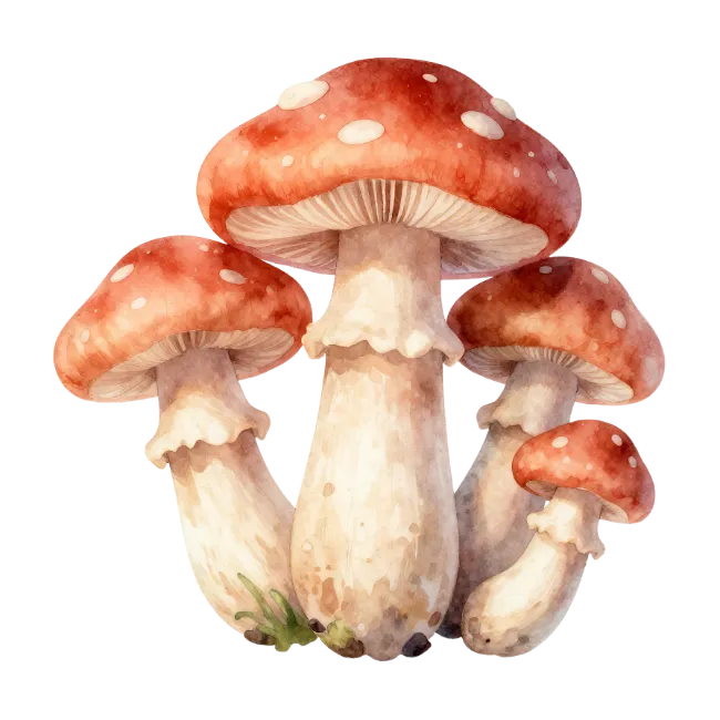 Watercolor Red Mushrooms Cluster Illustration