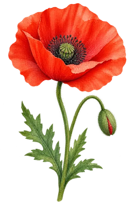 Watercolor Red Poppy Flower