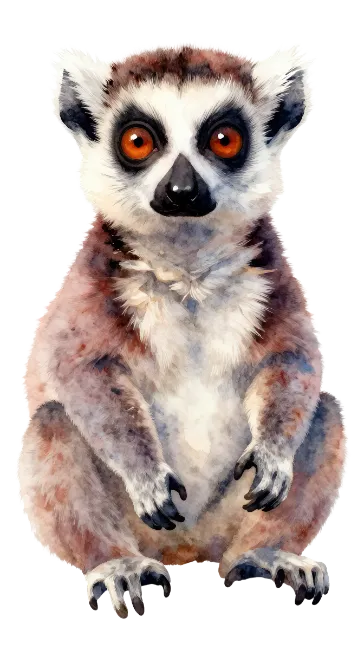 Watercolor Ring-Tailed Lemur Illustration