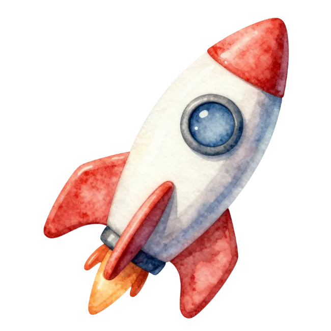 Watercolor Rocket Ship Illustration