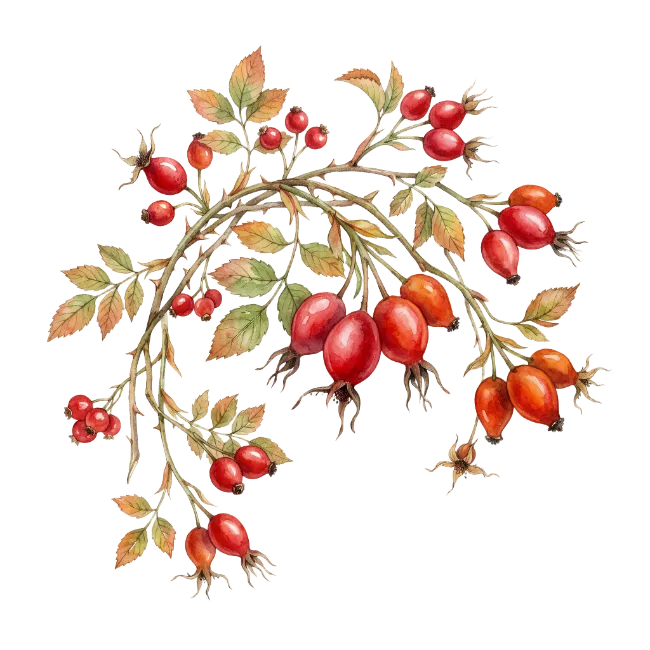 Watercolor Rose Hips Botanical Illustration