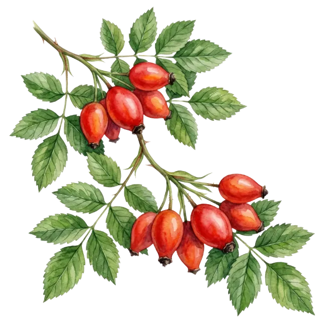 Watercolor Rosehips Branch Illustration