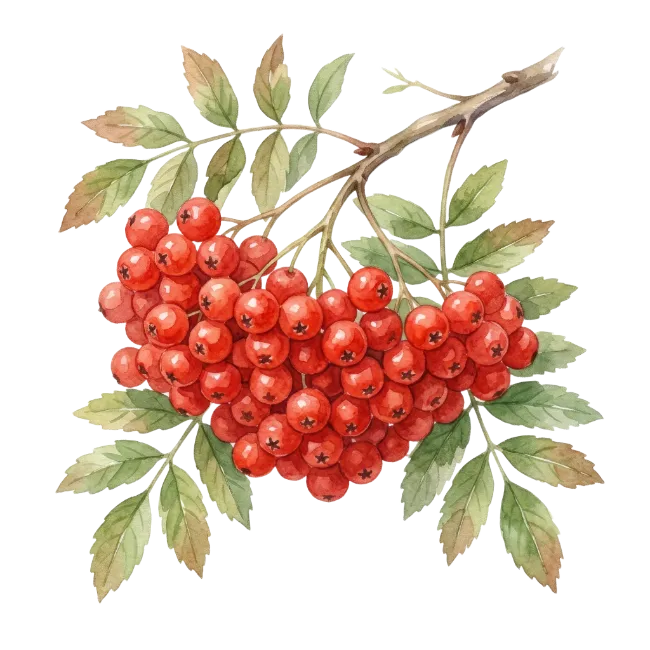 Watercolor Rowan Berries Branch